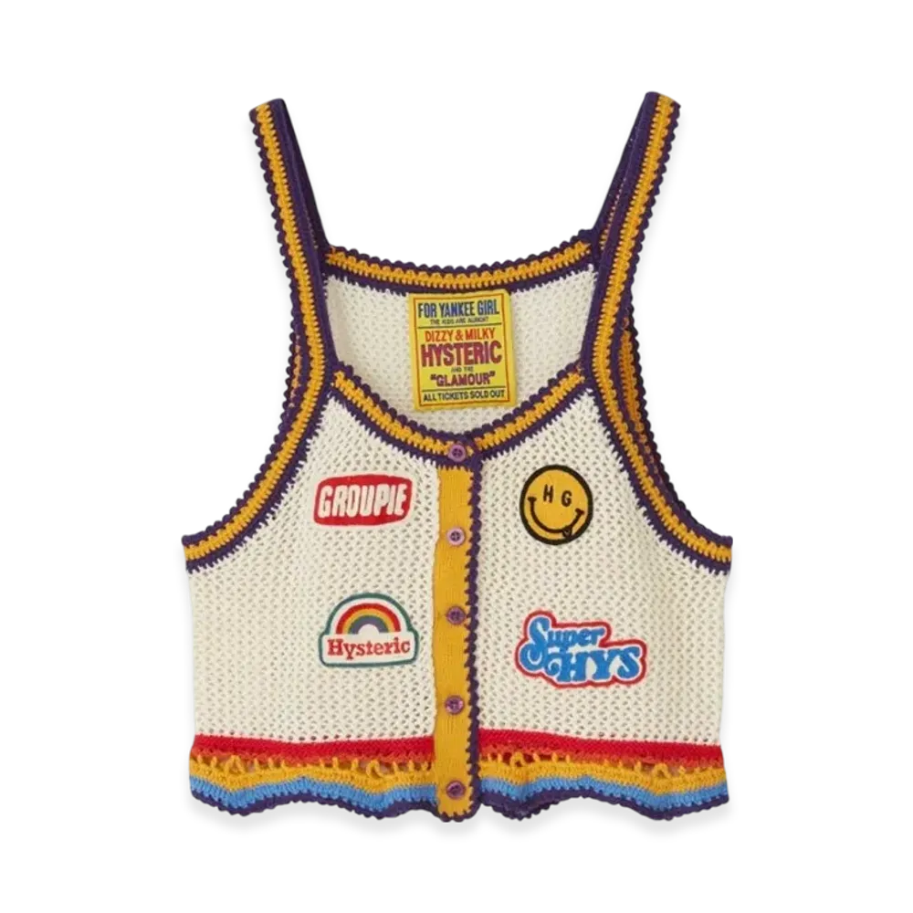 HYSTERIC GLAMOUR Scratch Patch Hand Knitted Camisole "White"