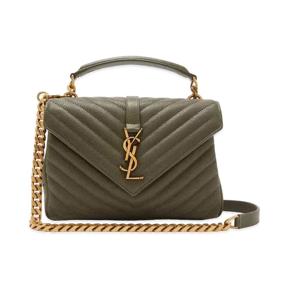 SAINT LAURENT College Medium Chain Bag In Quilted Leather "Gray Khaki"