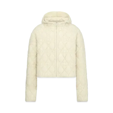Dior Cannage Zipped Cardigan with Hood Blended Wool and Cashmere Textured Knit "Ecru"