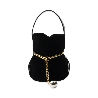 PRADA Petit Sac Noir Mini Velvet x Nappa Leather Bucket Bag "Black"
