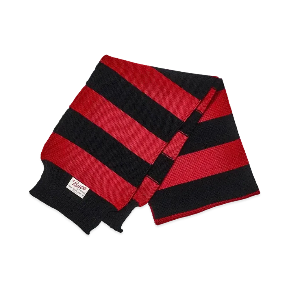 THE REAL McCOY'S Buco Striped Wool Knit Scarf "Red Black"