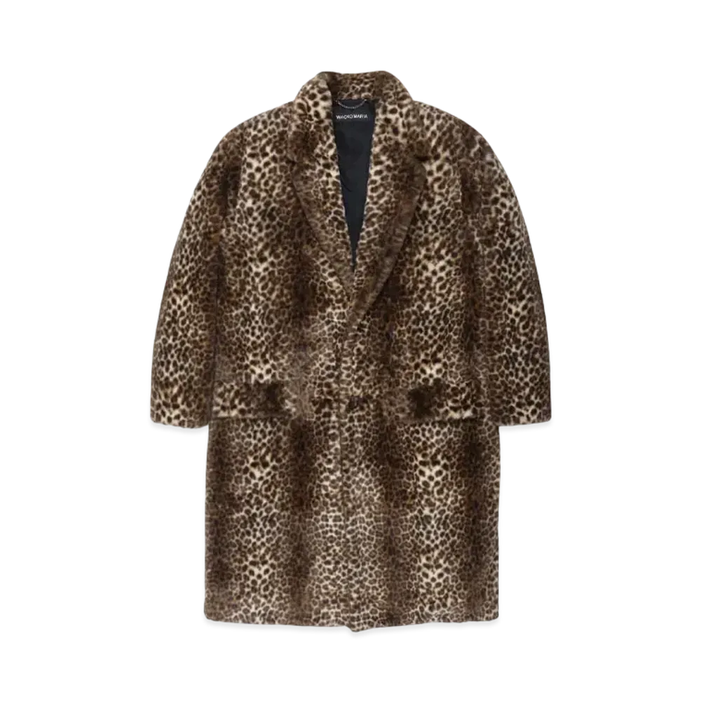 WACKO MARIA Leopard Faux Fur Chesterfield Coat "Beige"