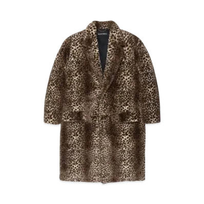 WACKO MARIA Leopard Faux Fur Chesterfield Coat "Beige"