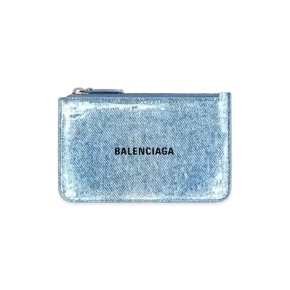 BALENCIAGA Cash Large Long Coin Card Holder Denim Print "Blue"