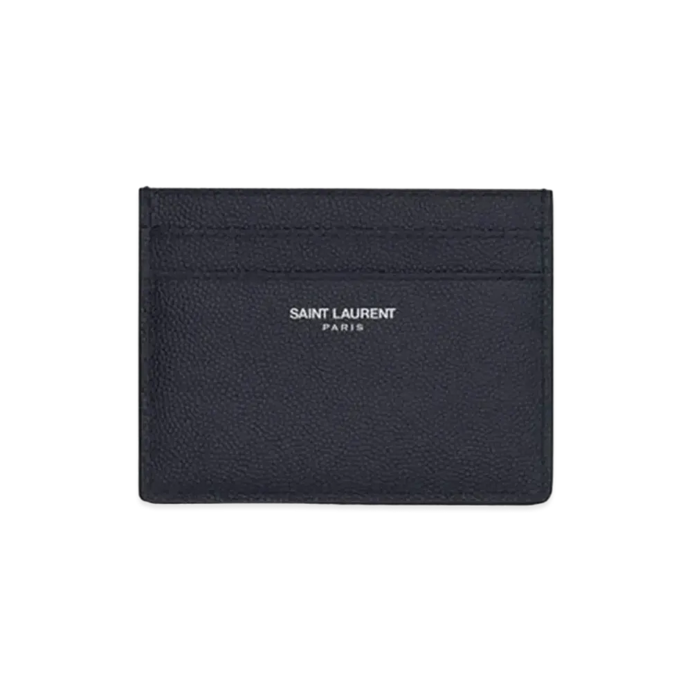 Saint Laurent Saint Laurent Paris Credit Card Case In Grain De Poudre Embossed Leather "Midnight Blue"
