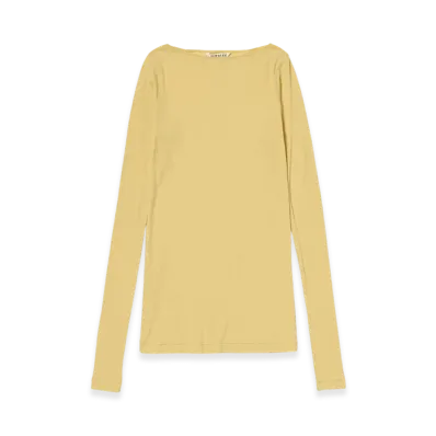 AURALEE Women's Super High Gauge Sheer Rib Boat Neck L/S Tee "Mustard"