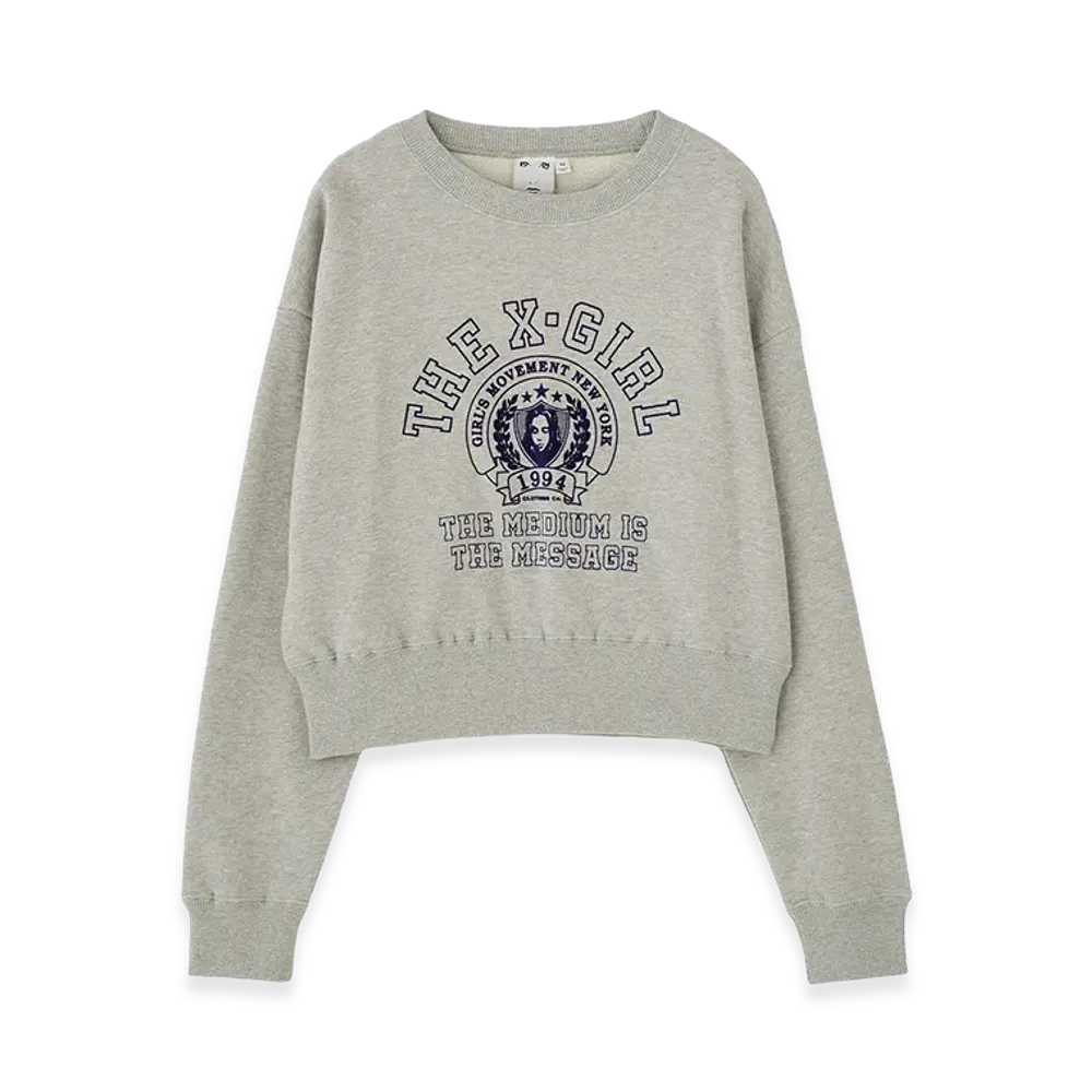 X-Girl Women's College Logo Compact Sweat Top "Ash"