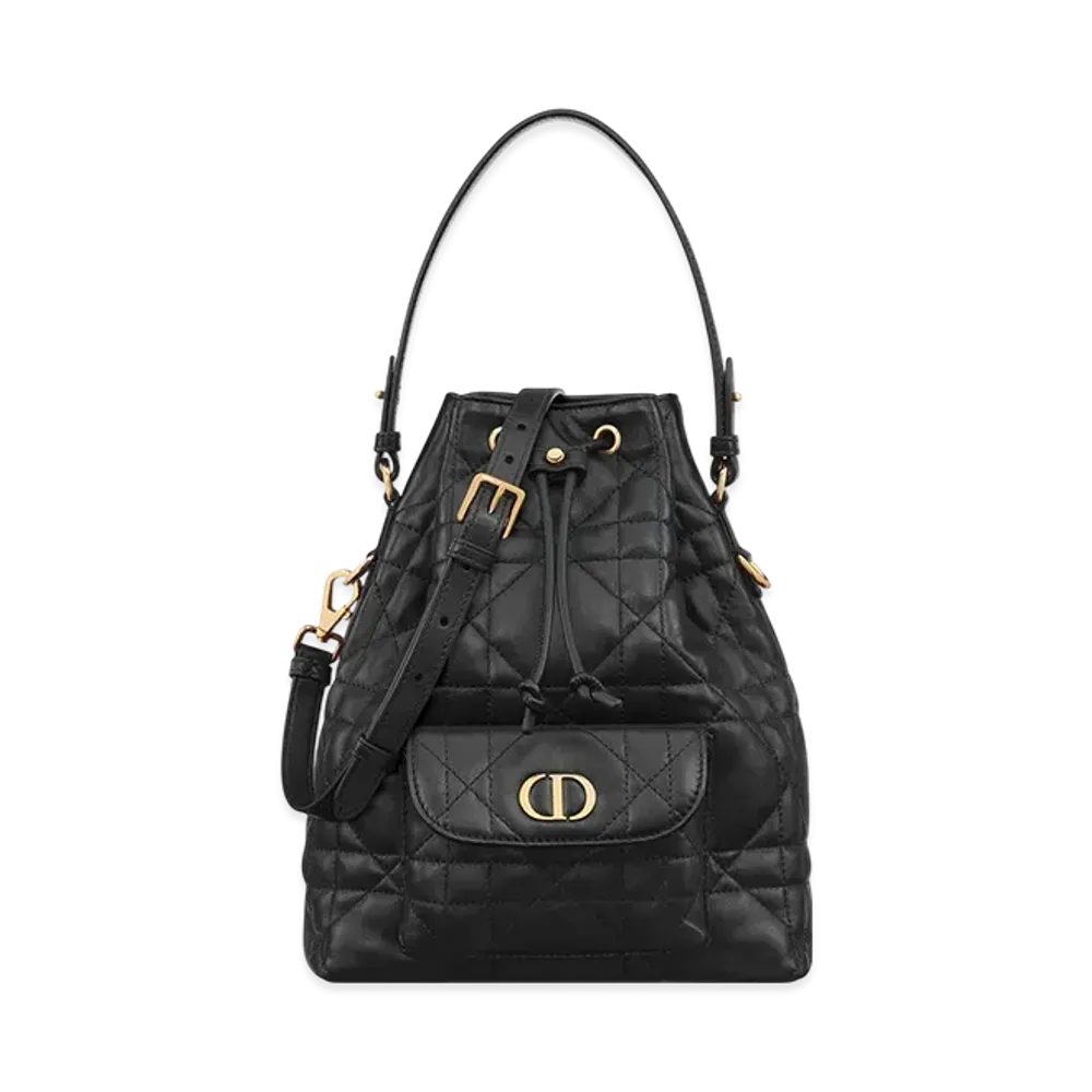 Dior Small Dior Caro Bucket Bag Macrocannage Lambskin "Black"