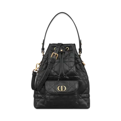 Dior Small Dior Caro Bucket Bag Macrocannage Lambskin "Black"