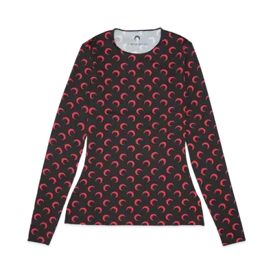 Marine serre MOON PRINTED JERSEY SECOND SKIN CREWNECK TOP "BLACK&RED"