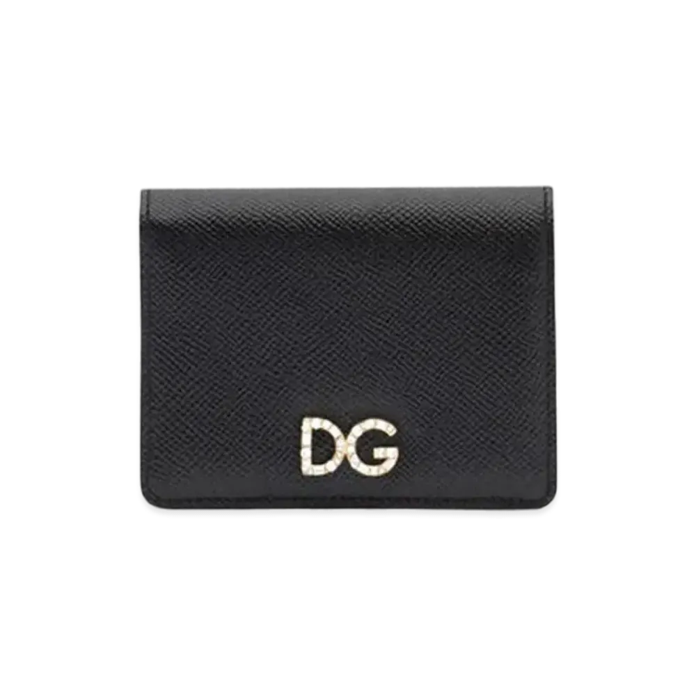 Dolce&Gabbana Continental Wallet Small Dauphine Calfskin DG Rhinestone "Black"