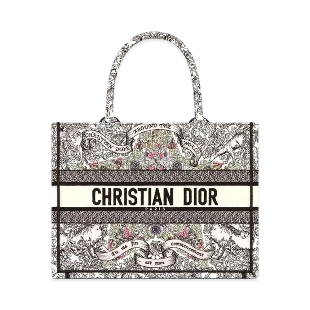Dior Medium Dior Book Tote Embroidery with Dior Around the World Motif (36 x 27.5 x 16.5cm) "Latte/Multi Color"