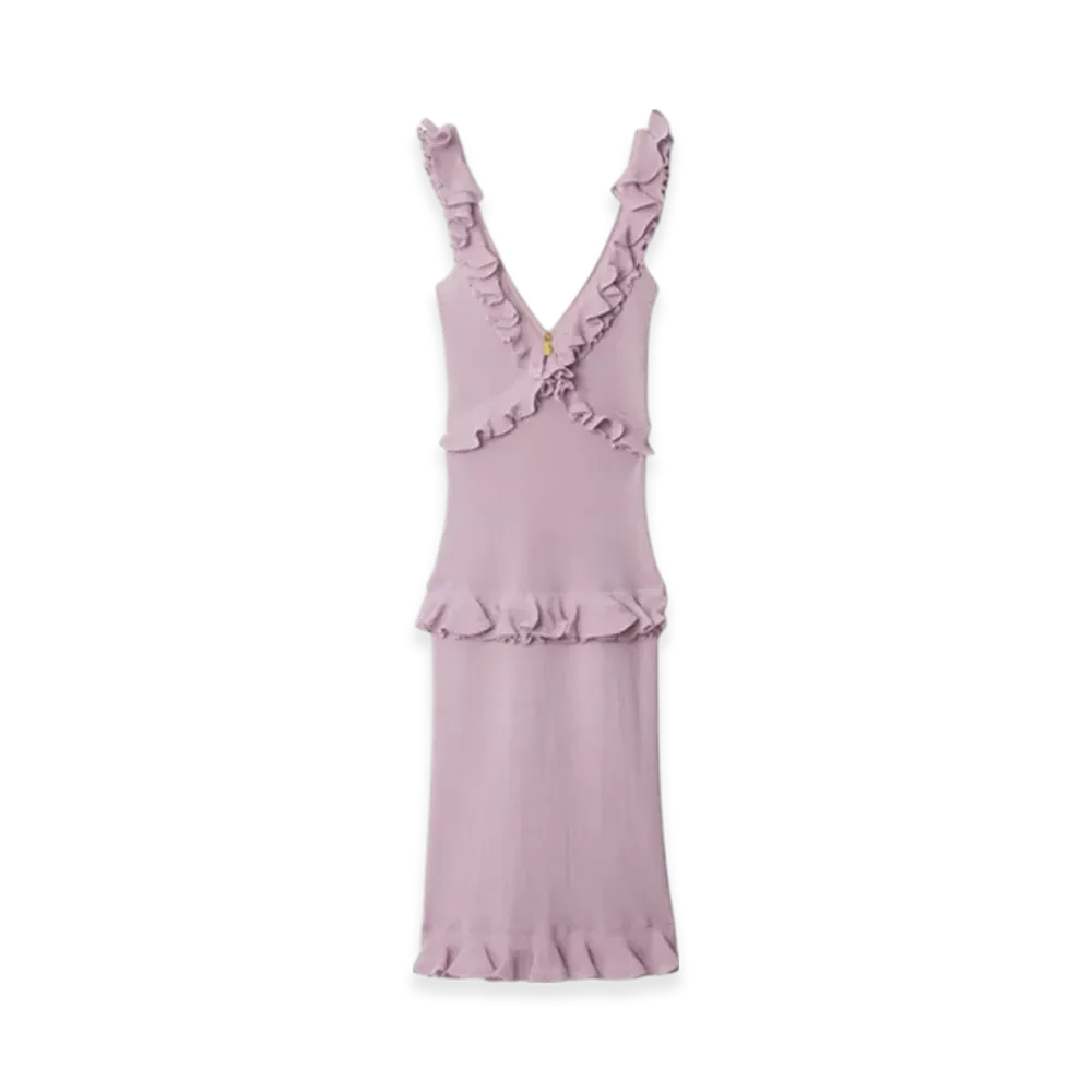 Burberry Ruffle Silk Blend Dress "Wisteria"