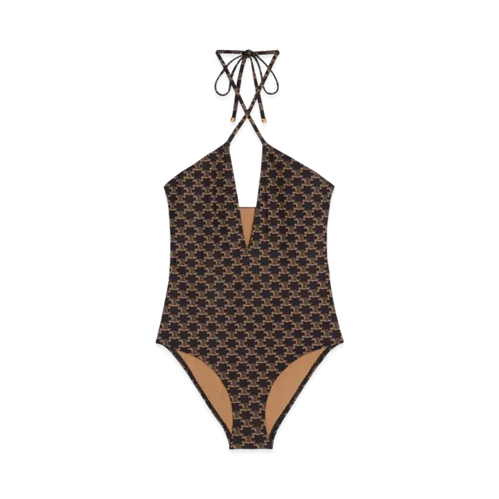 CELINE Women's Swimsuit in Monogram Jersey "Toffee/Brown"