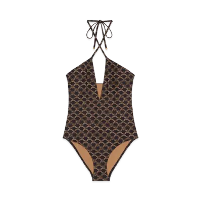 CELINE Women's Swimsuit in Monogram Jersey "Toffee/Brown"