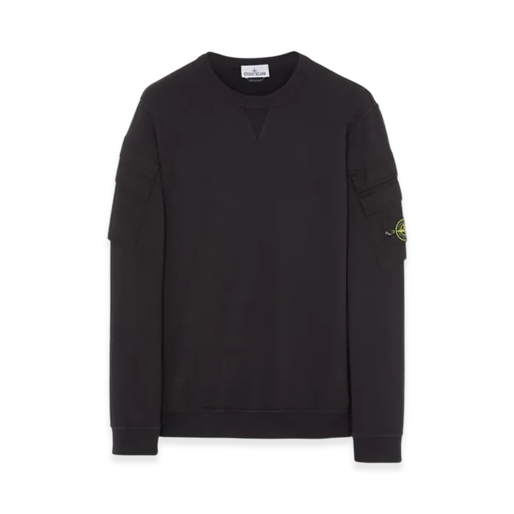 Stone Island 60577 Brushed Cotton Fleece Garment Dyed Double Pocket Crewneck Sweatshirt - 23FW "Black"