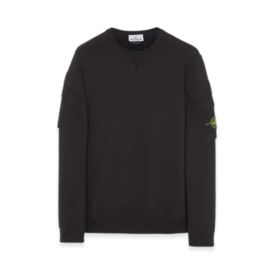 Stone Island 60577 Brushed Cotton Fleece Garment Dyed Double Pocket Crewneck Sweatshirt - 23FW "Black"