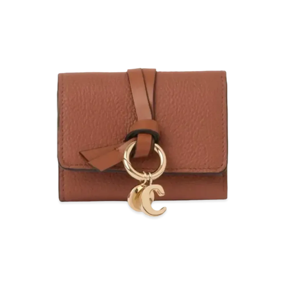 Chloe Alphabet Small Tri-Fold Wallet Grained&Shiny Calfskin "Tan"