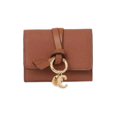 Chloe Alphabet Small Tri-Fold Wallet Grained&Shiny Calfskin "Tan"