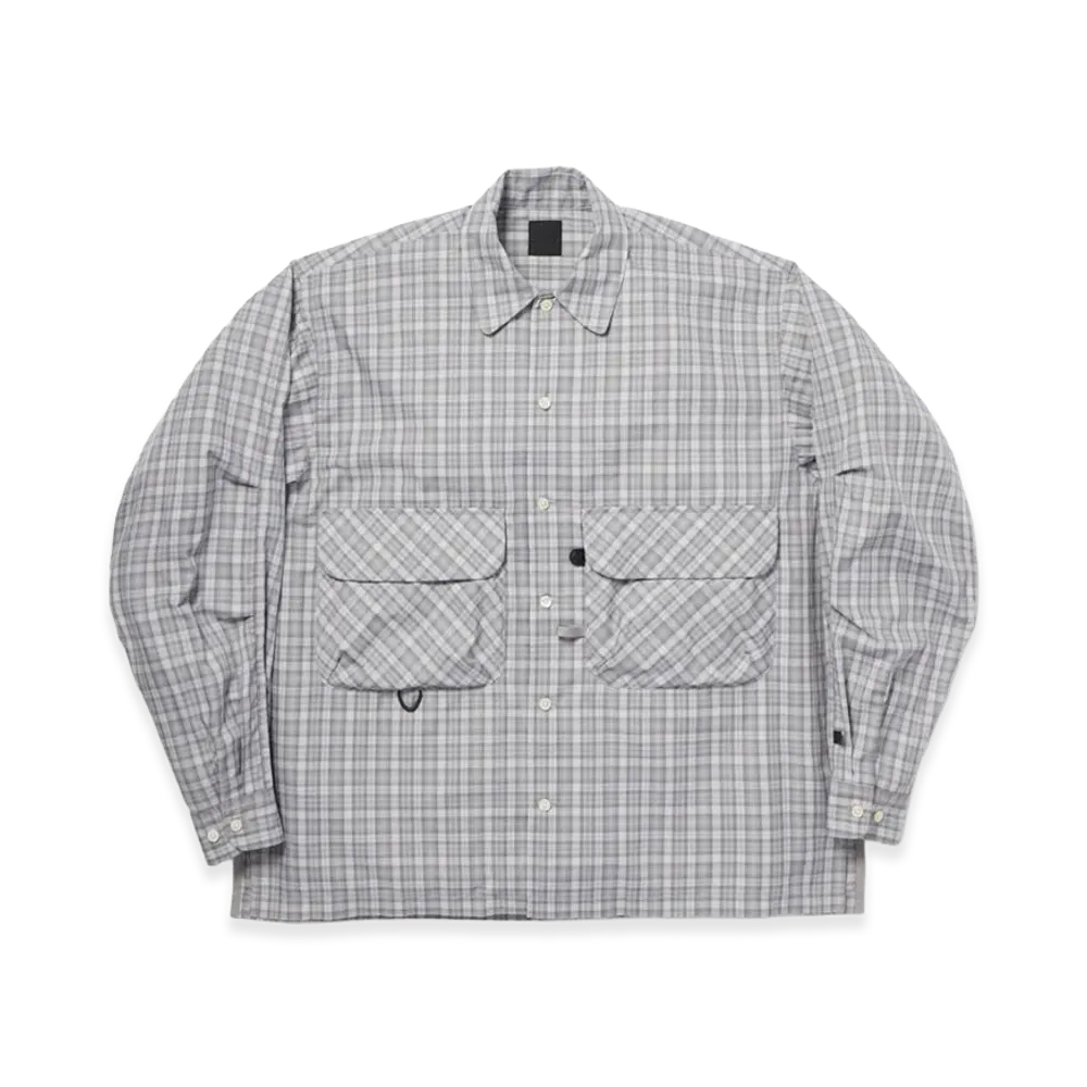 DAIWA PIER39 Women's Tech Sports Open Collar Shirt L/S Gren Plaid "Light Gray"