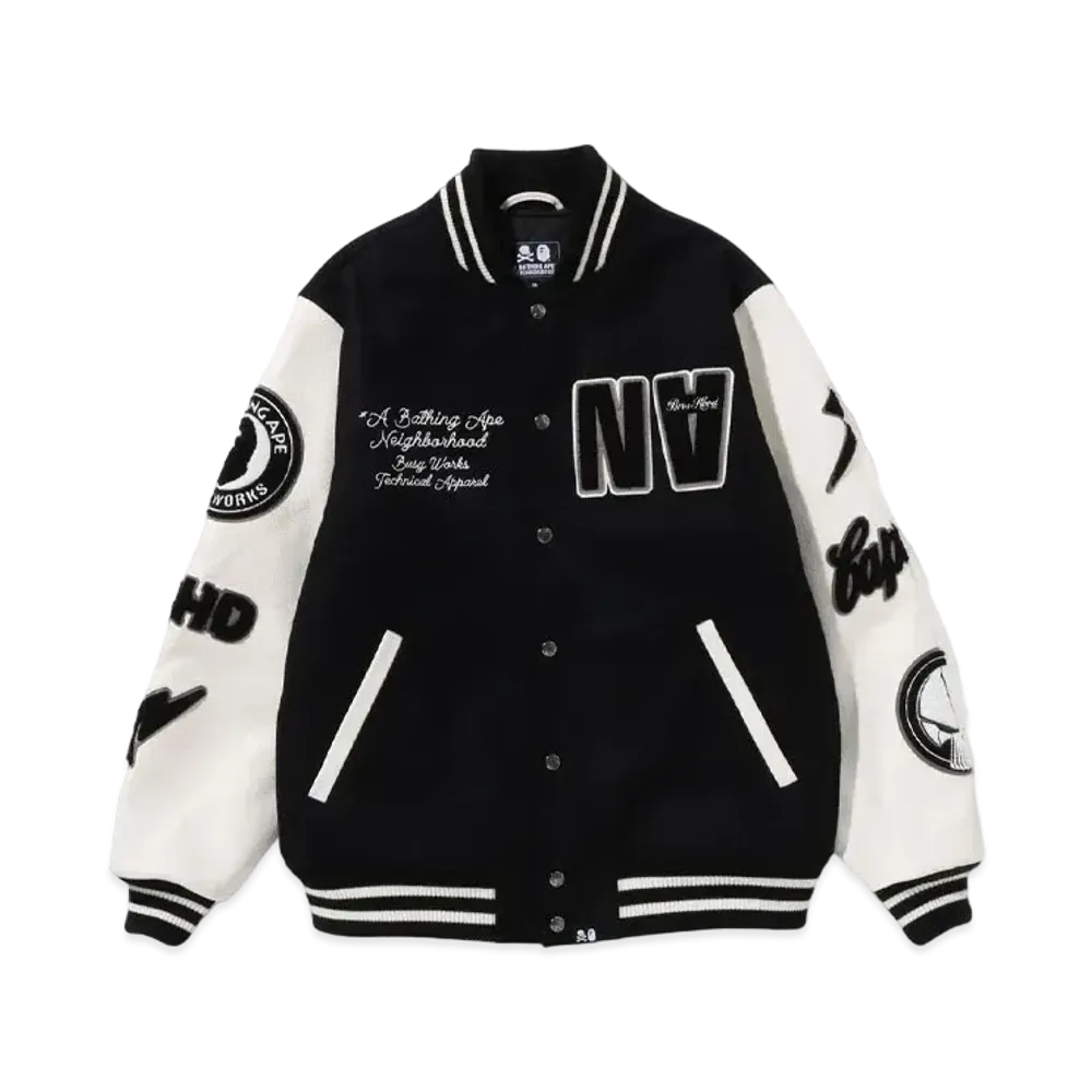 A BATHING APE x NEIGHBORHOOD Varsity Jacket Bape Exclusive "Black"