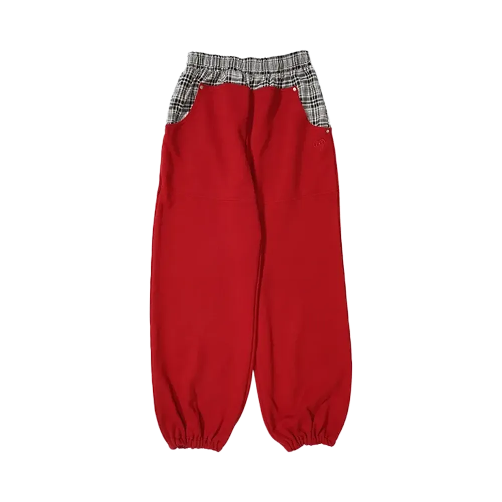 HTH Check pattern sweat pants "RED"