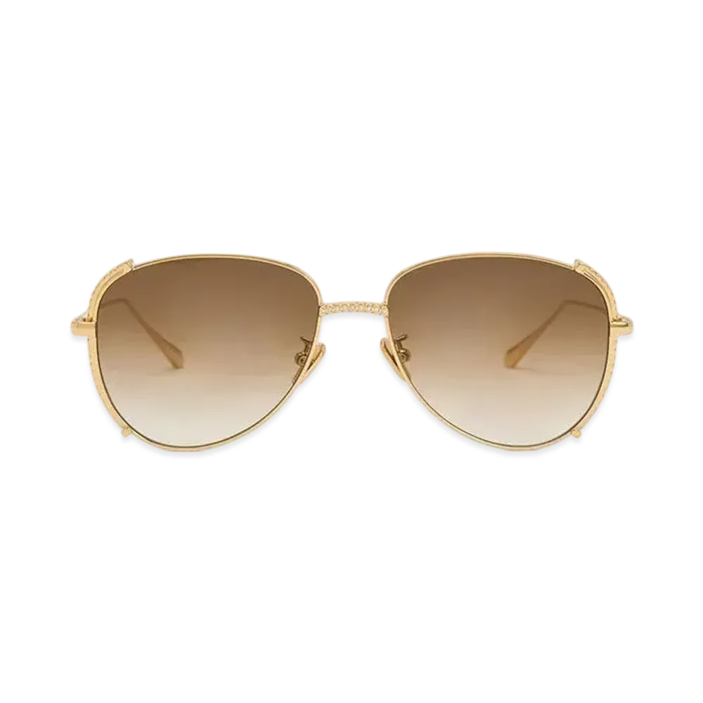 CHARLES & KEITH Gem-Embedded Wire-Frame Aviator Sunglasses "Gold"