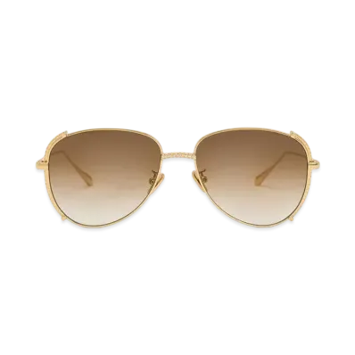 CHARLES & KEITH Gem-Embedded Wire-Frame Aviator Sunglasses "Gold"