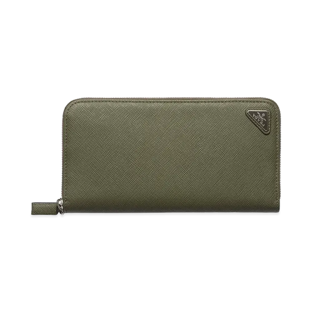 PRADA Saffiano Triangle Zip Around Wallet "Loden Green"