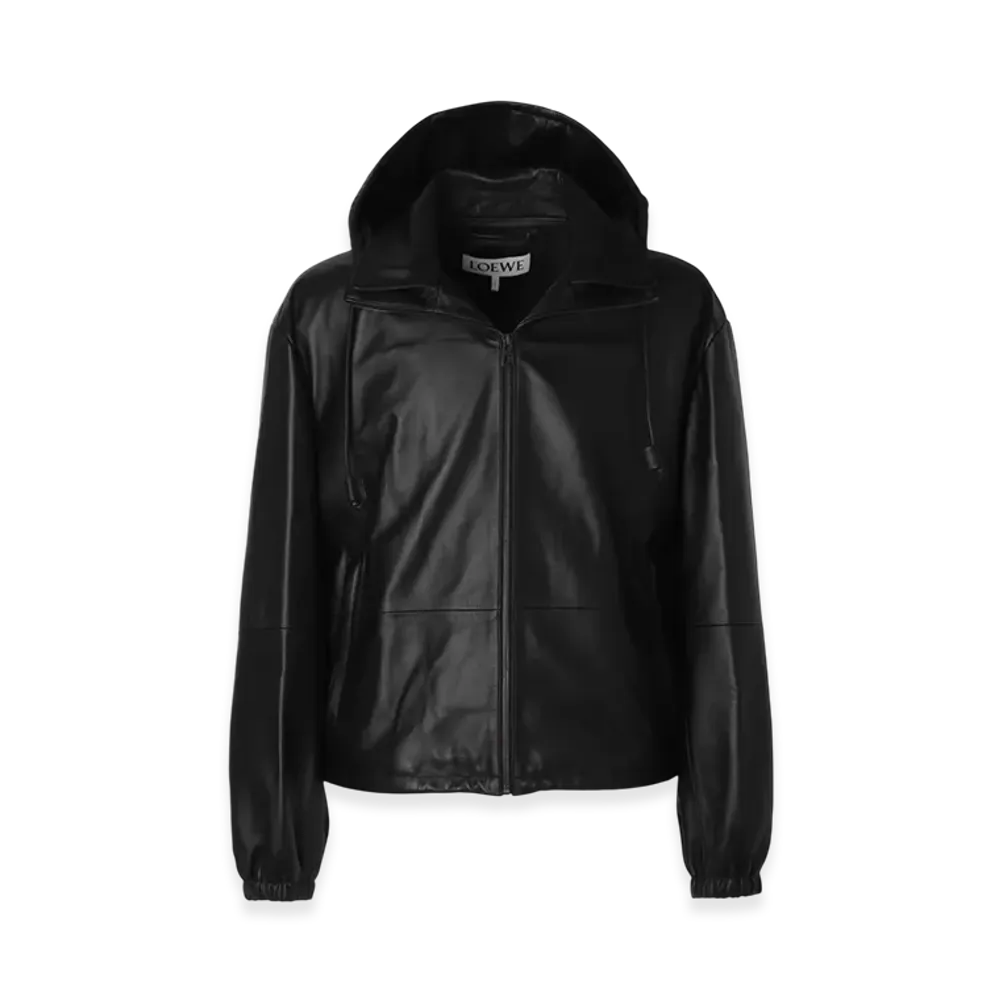 LOEWE Men's Hooded Blouson Leather Jacket "Black"
