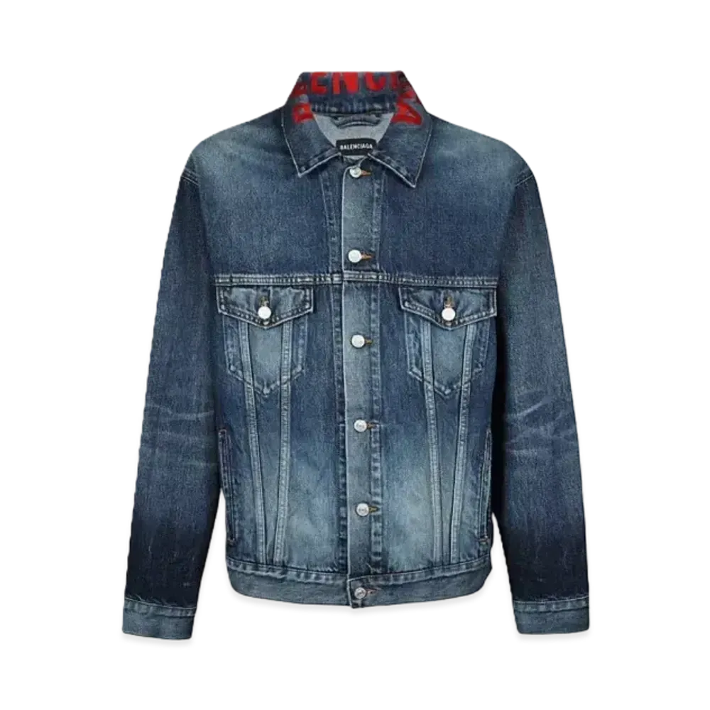 BALENCIAGA Neck Logo Denim Jacket "Blue"