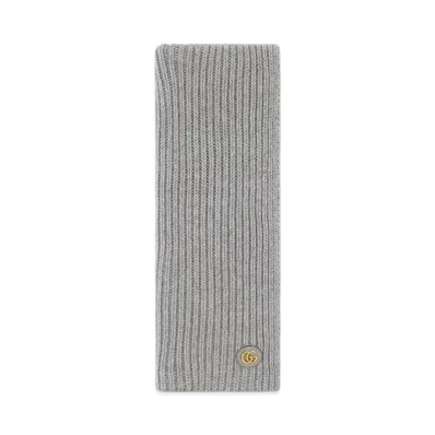 GUCCI Wool Cashmere Scarf with Double G "Light Gray"