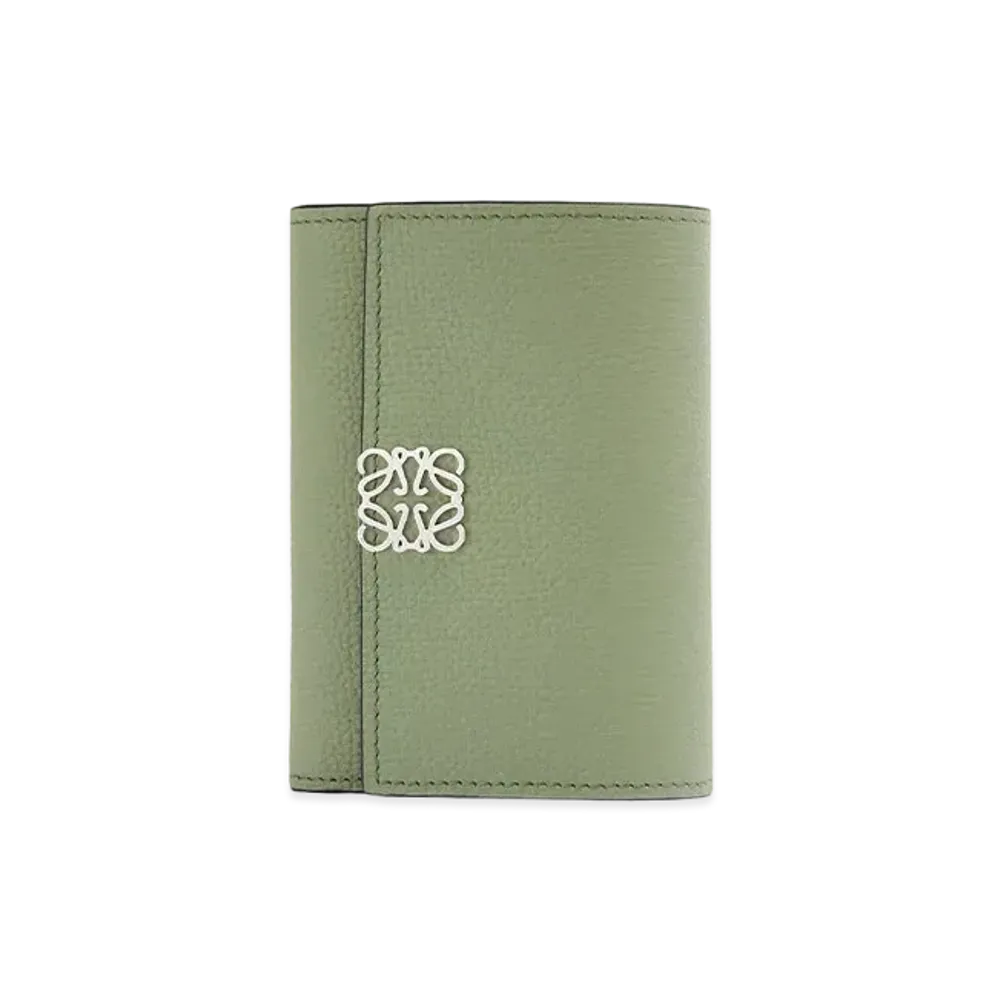 LOEWE Anagram Small Vertical Wallet in Pebble Grain Calfskin "Rosemary"