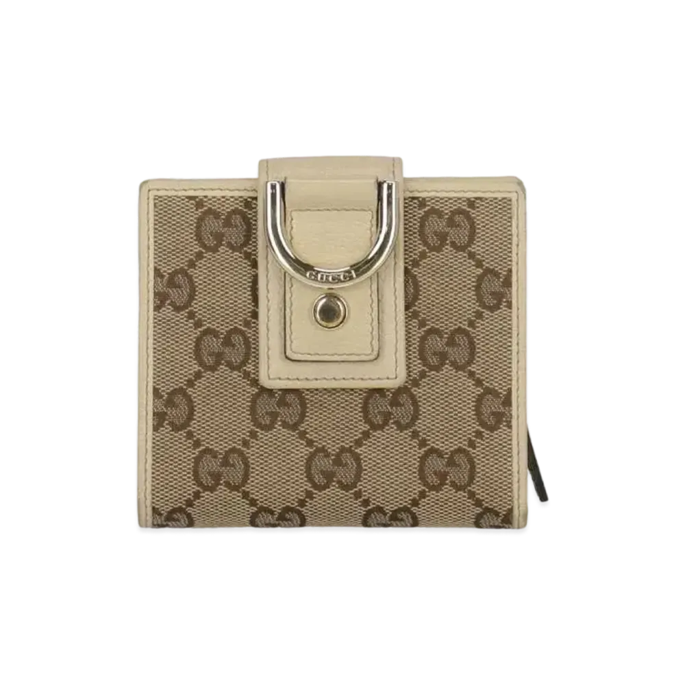 GUCCI GG Canvas Abbey D Ring Compact Wallet "White"