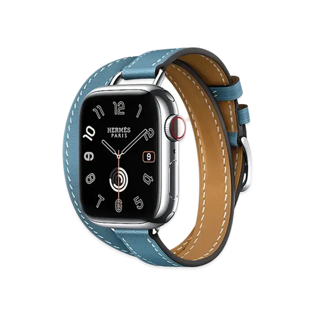 Apple Watch x Hermes Series 9 (GPS + Cellular Model) Stainless 41mm and Double Tour Attelage "Bleu Jean"
