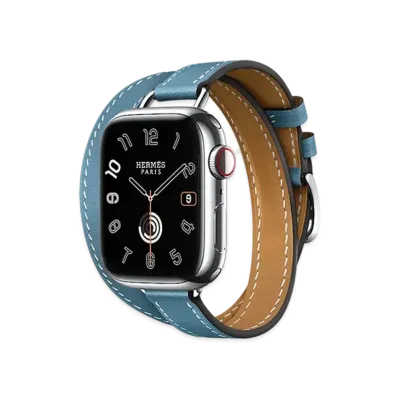 Apple Watch x Hermes Series 9 (GPS + Cellular Model) Stainless 41mm and Double Tour Attelage "Bleu Jean"