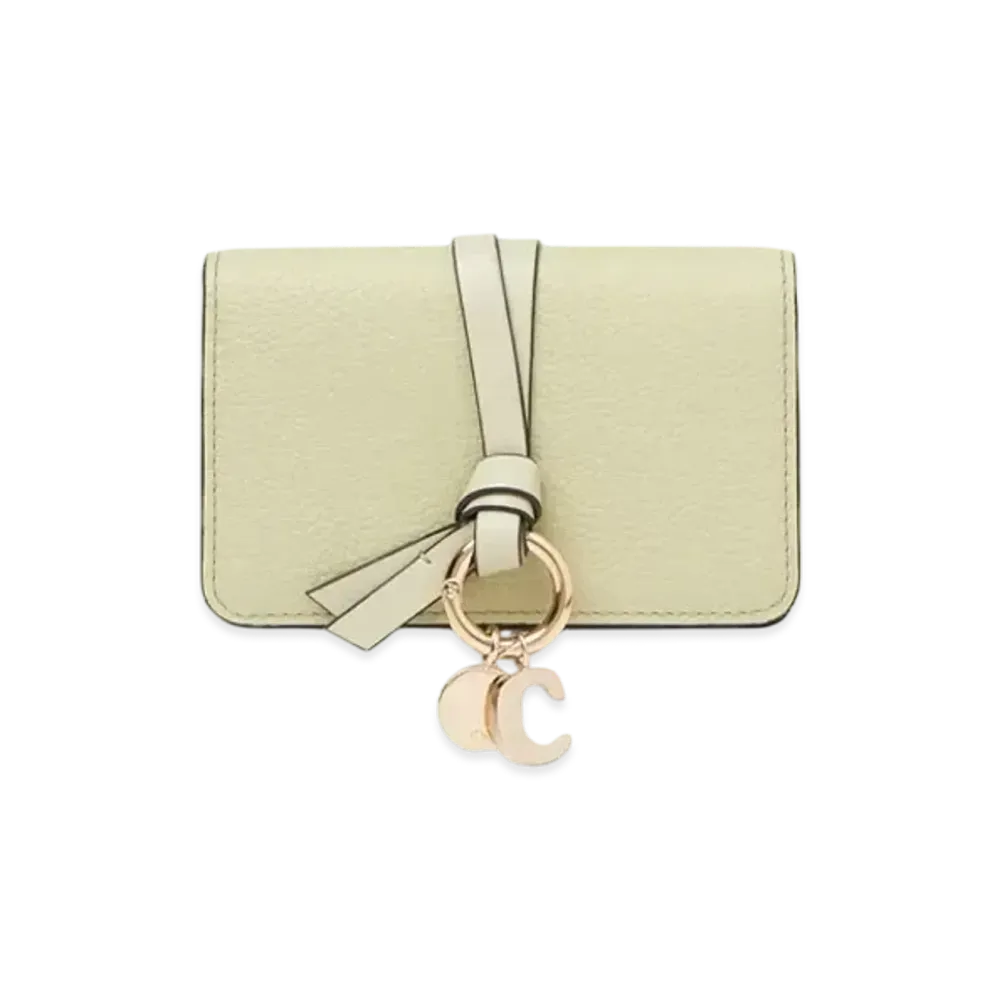 Chloe Alphabet card holder in grained leather "Light Eucalyptus"