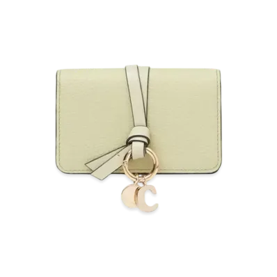 Chloe Alphabet card holder in grained leather "Light Eucalyptus"
