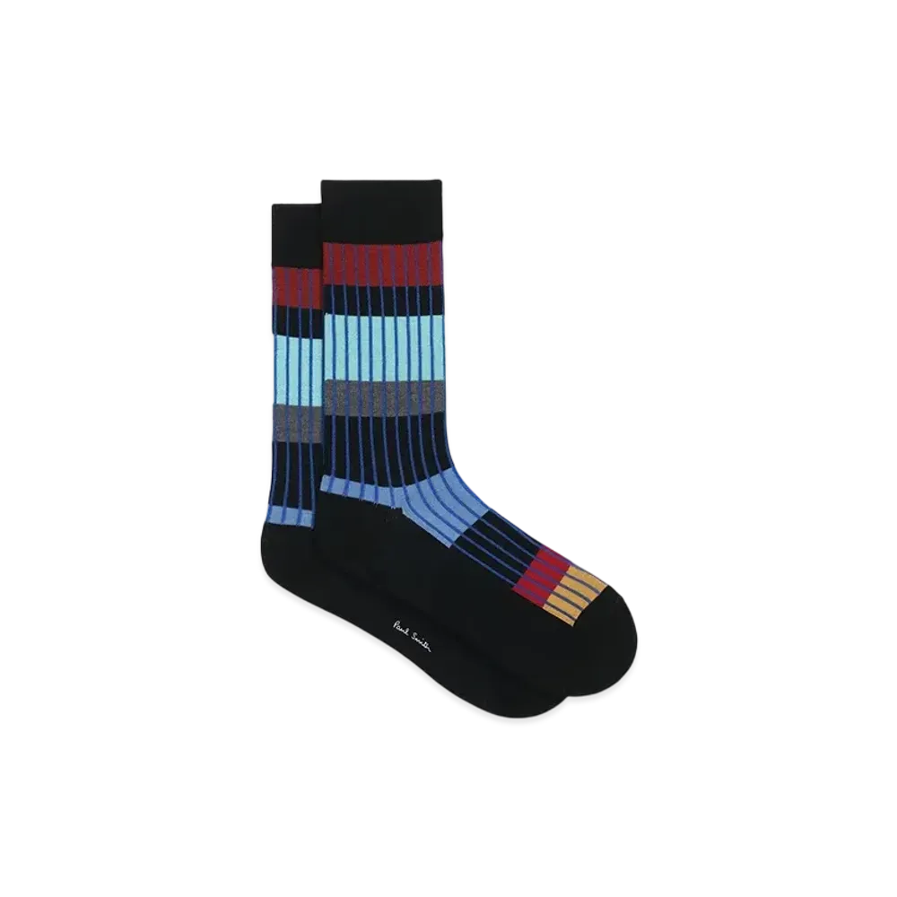 Paul Smith Contrast Striped Ribbed Socks "Black"