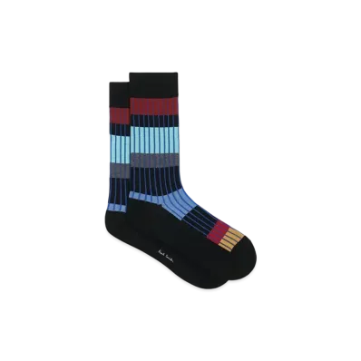 Paul Smith Contrast Striped Ribbed Socks "Black"