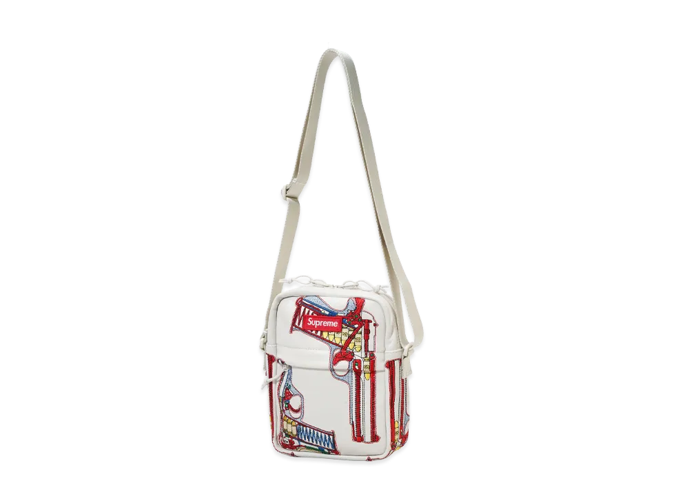 Supreme Guns Embroidered Leather Shoulder Bag "White"