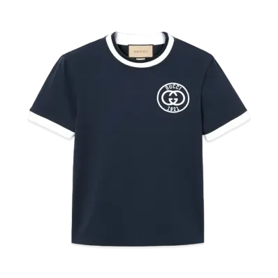 GUCCI Cotton Jersey T-Shirt with Embroidery "Navy"