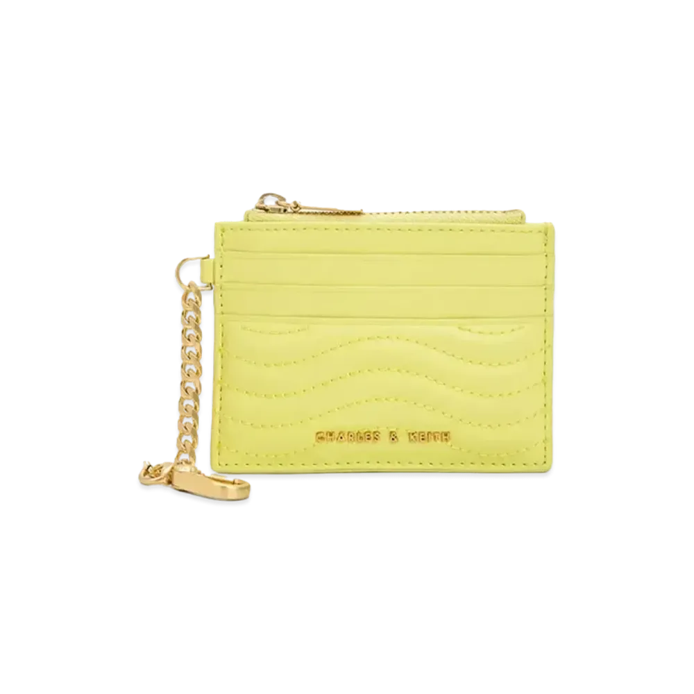 CHARLES & KEITH Obriel Stitch Trim Zip Card Holder "Butter"