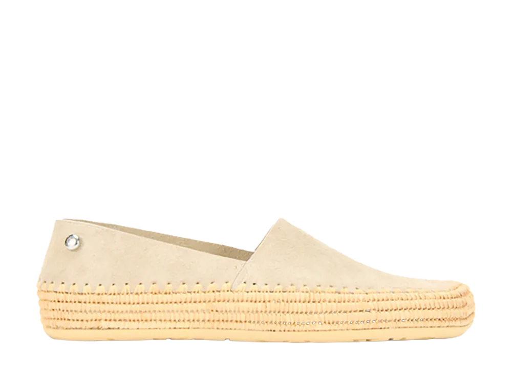 LOEWE Women's Rio Slipper in Suede and Raffia "Light Grey"