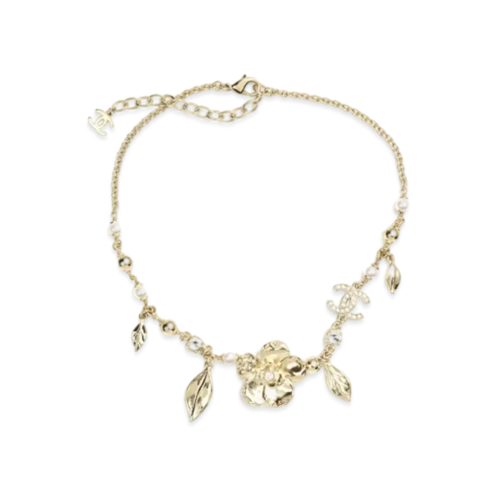 CHANEL Necklace Metal, Glass Pearls & Strass "Gold/Pearly White/Crystal"