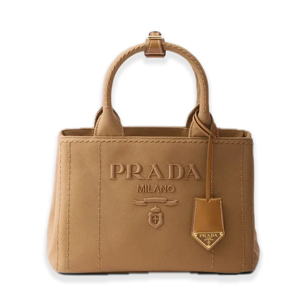 PRADA Small Cotton Canvas Handbag "Tobacco"