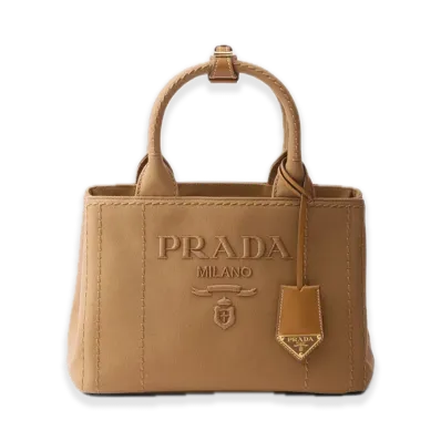 PRADA Small Cotton Canvas Handbag "Tobacco"