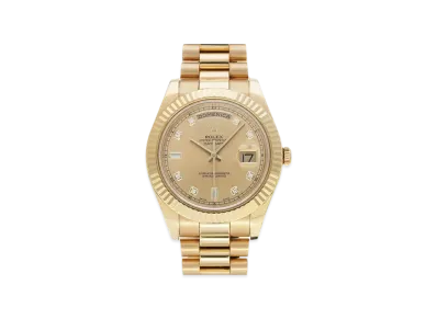 ROLEX Daydate II 8P Diamonds/2P Baguette Diamonds "Champagne/Yellow Gold"