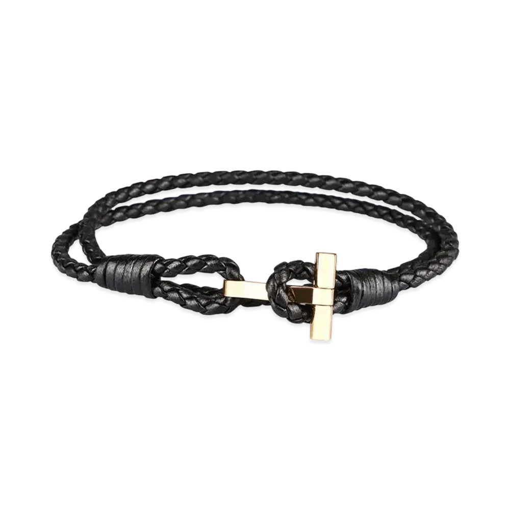 TOM FORD Tom Ford T Plate Braided Bracelet "Black"
