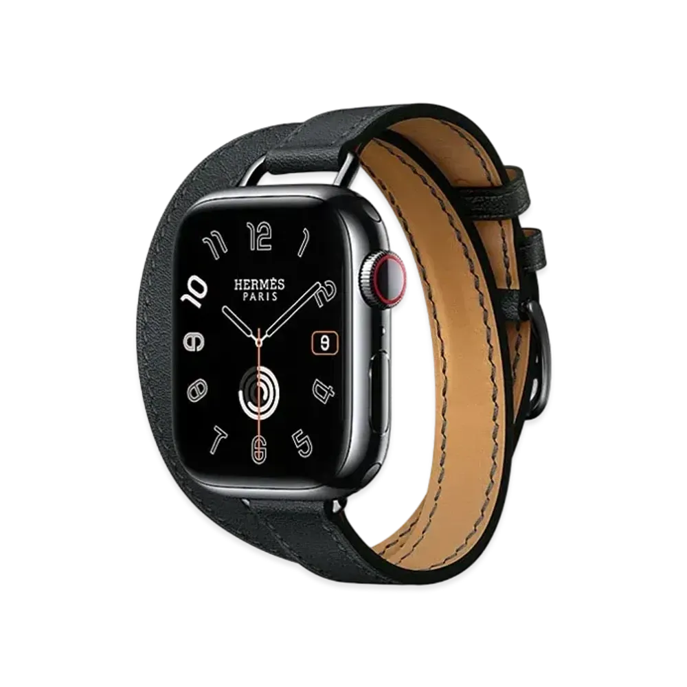 Apple Watch x Hermes Series 9 (GPS + Cellular Model) Space Black 41mm and Double Tour Attelage "Black"